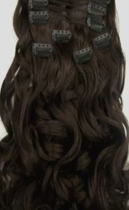 18" Wavy Dark Brown Clip-in  Extensions - F4