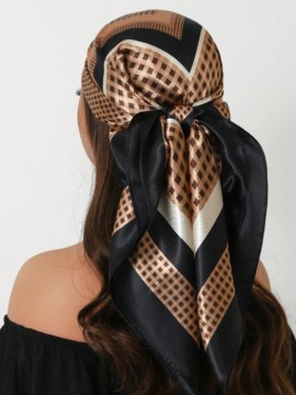 Black & Camel Check Print Scarf/Bandana