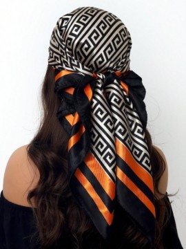 Black White & Orange Print Scarf/Bandana