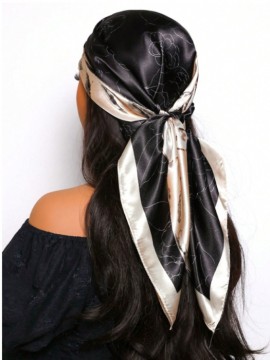 Black & Taupe Floral Print Scarf/Bandana