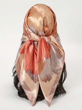 Coral & Light Taupe Floral Print Scarf/Bandana