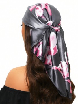 Grey & Pink Floral Print Scarf/Bandana