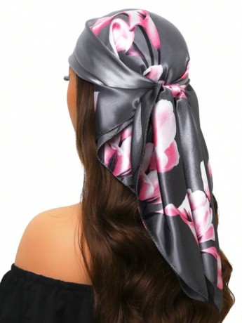 Grey & Pink Floral Print Scarf/Bandana
