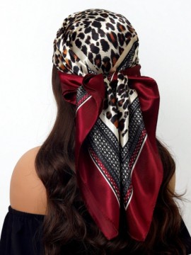 Leopard Print & Burgundy Trim Scarf/Bandana