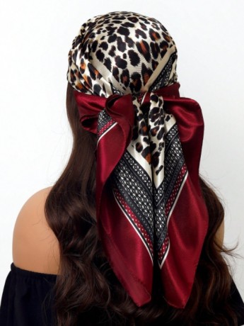 Leopard Print & Burgundy Trim Scarf/Bandana