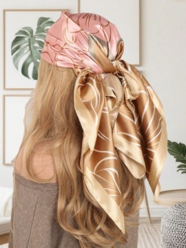 Light Camel & Pink Floral Print Scarf/Bandana