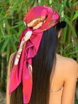 Fuchsia Pink & Gold Chain Print Scarf/Bandana