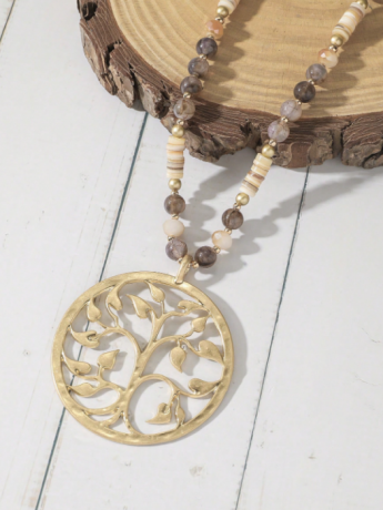 Tree of Life Beaded Metal Necklace