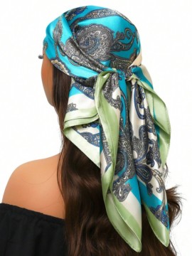 Turquoise & Green Paisley Print Scarf/Bandana