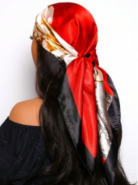 Red & Black Floral Print Scarf/Bandana